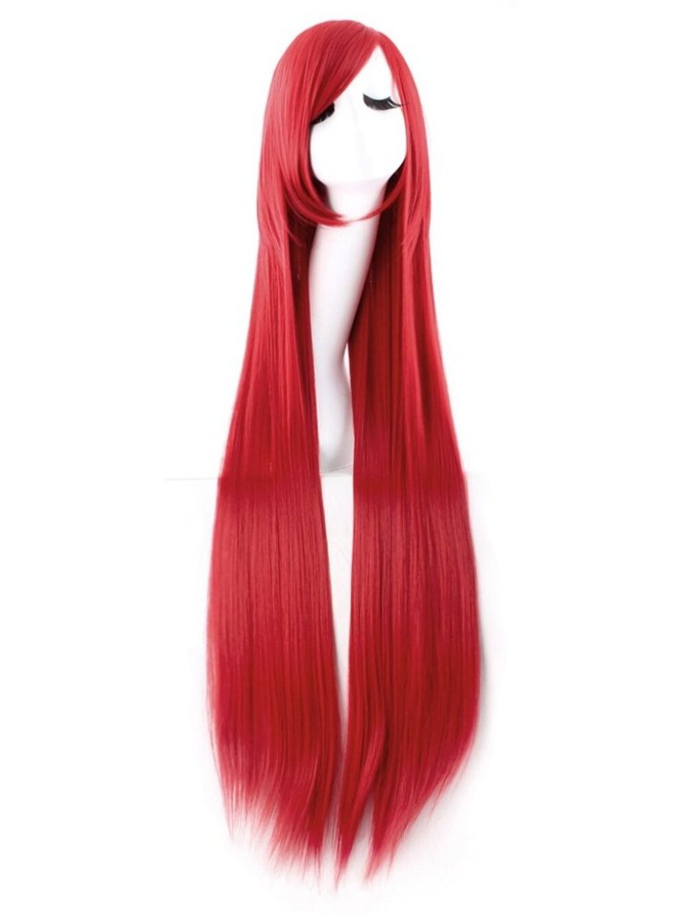 Women's Red 40 Inch Oblique Synthetic Modern Long Straight Wig Bangs